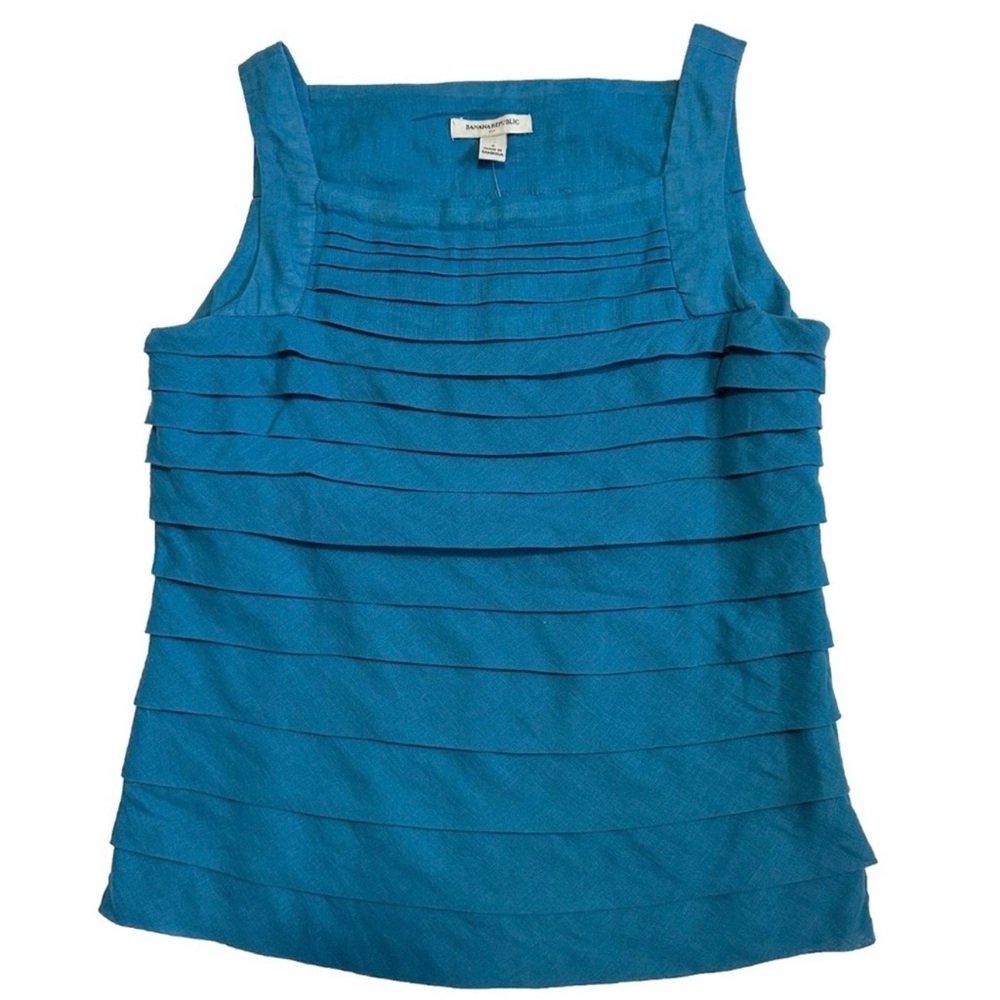 Banana Republic Linen Cotton Blend Sleeveless Pleated Top Side Zip - Size 2